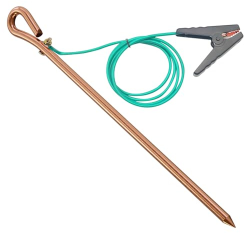 Portable Ground Rod - Copper Electrical Grounding Pin with 4ft Flexible Grounding Wire UL Listed | Great for Electric Fences,Antennas,Satellite Dishes,Tie Out Stake (Ground Pin + Clip Cable UL Listed)
