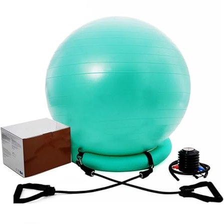 Chaise Ballon Chaise Boule D'équilibre avec Bande Réglable et Base de Stabilité, Chaise de Yoga à Domicile pour l'exercice/Amélioration de La Santé, Siège de Boules D'accouchement de Grossesse (Colo