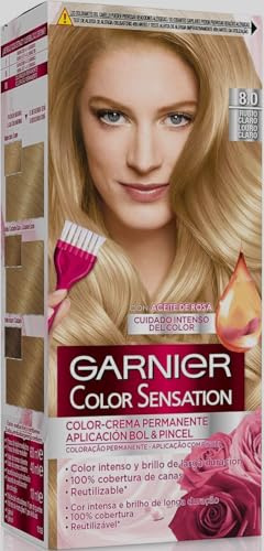 Garnier Color Sensation 8.0 Light Blond Hair Dye Permanent Up to 100% grey hair coverage Intense, Long-lasting blonde hair color result with mirror shine x 2 (Pack of 2)
