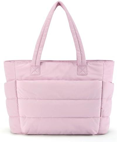 bagsmart Women's Puffer Tote Bag, 20L Lightweight Handbag with 15.6 Inch Padded Laptop Compartment, Shoulder Bag for Work Travel School Gym Teacher