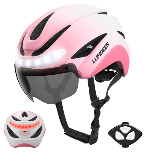 LUMDEER Smart E-bike Helmet with Remote Controlled Turn Signals, Electric Scooter Helmet for Adults with Front & Rear LED Lights, Bike Helmet with Photochromic Visor & Auto Brake Light for Men & Women
