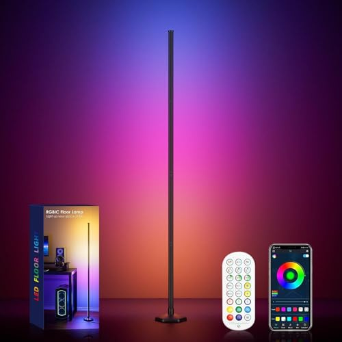 WISIMMALL Led Floor Lamp, RGBIC Corner Floor Lamps for Living Room, Featuring 16 Million Colours & 300+ Preset Scenes - Ideal 65 Standing Lamps for Living Room, Bedroom - Mood Lighting with DIY Mode