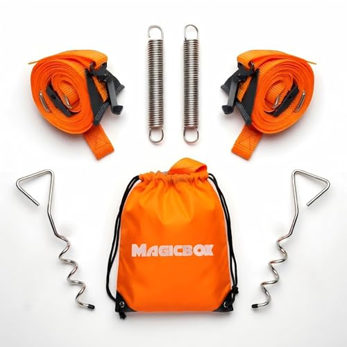 Magicbox Sangle tempête pour auvent Thule & Fiamma, kit complet de protection contre les tempêtes avec 2 clous en spirale, 2 ressorts, 2 sangles de serrage + sac, accessoires pour camping-car