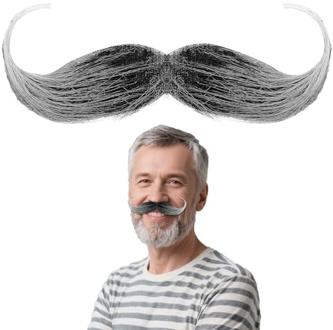 Falskt skägg realistisk mustasch för att klistra fast falska skägg party konstgjort skägg falsk kostym whisker för julfest födelsedagsfirande halloween bröllopsfester cosplay (grå)