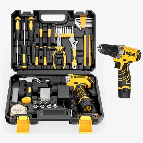 Sundpey Cassetta Attrezzi Completa 166 Pezzi con Trapano Avvitatore a Batteria 12V, Set Utensili Multiuso per Riparazioni Domestiche, con Custodia Portattrezzi per Casa, Giardino, Garage e Ufficio