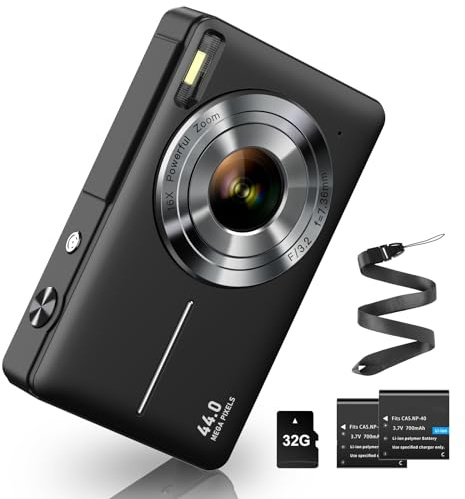 Digitalkamera 1080P 44MP Fotokamera FHD Fotoapparat mit 32G Karte 16X Digitalzoom Digital Kamera mit Batterie Tragbare Einfache Digitalkamera für Kinder Student Teenager Anfänger Senioren (Schwarz)