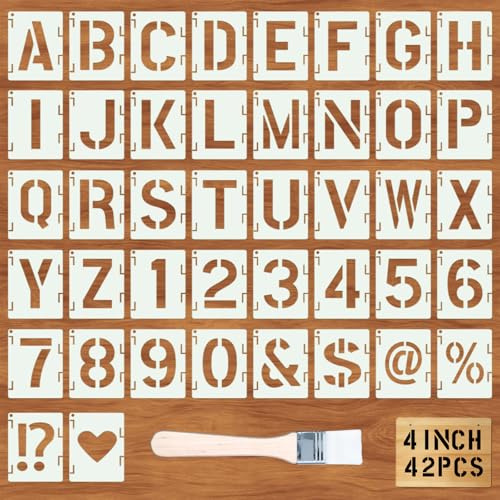 ZYNERY 43 Pièces Pochoir Lettre Alphabet, Pochoirs Pour Peinture, Plastique Réutilisable Pochoir Alphabet, Pochoirs Lettres & Chiffres pour Décoration Murale, Artisanat, DIY (10cm, 4in)