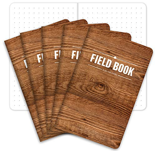 Elan Publishing Company fältanteckningsbok/fickjournal – 8,9 cm x 14 cm – trämönster – prickigt diagram memo bok – paket med 5