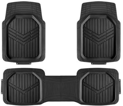 Amazon Basics Alfombrilla de goma ultrarresistente para coches, todocaminos y camiones hecha para todas las estaciones, 3 unidad, Negro