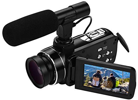 Andoer Digitaler Camcorder 4K Handheld DV mit Weitwinkelobjektiv 0,45 x mit Stereo-Mikrofon für Hotspot, 7,6 cm (3 Zoll) IPS-Monitor