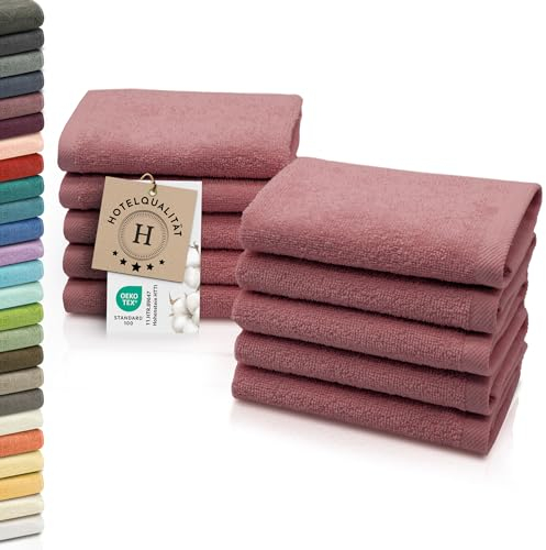 ZOLLNER 10er Set Seiftücher - weiche und saugstarke Waschlappen - waschbar bis 95°C - Baumwolle - 30x30 cm in Altrosa