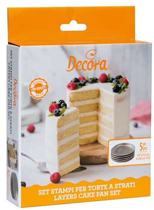 Decora 0070033 Set 5 Stampi Antiaderenti Tondi per Torte a Strati Multicolor, Ø 15 X 2 h Cm. Confezione da 5 pezzi.