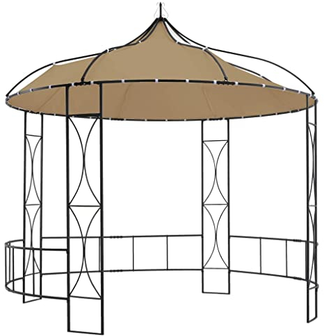 vidaXL Belvédère Tonnelle de Jardin Pavillon de Patio Chapiteau d'Extérieur Belvédère de Jardin Auvent Pique-Nique 300x290 cm Taupe Rond