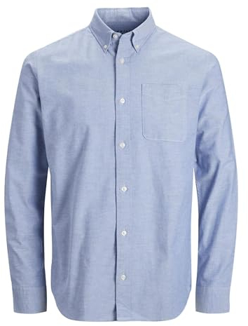 JACK & JONES JprblubrookCamiseta Oxford (Talla L/S) Camisa, Color Azul, L para Hombre