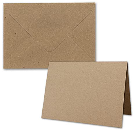 50x Faltkarten-Set inklusive Briefumschläge größer als DIN B6 - Übergröße - Kraftpapier Einladungs-Karten in Braun - Klappkarten mit Umschlägen