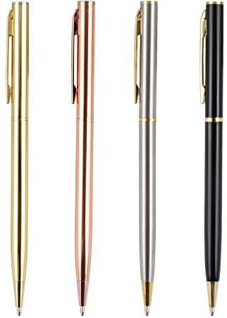 4 pièces Stylo à bille, stylo à bille en métal à rotation à deux têtes, fournitures de bureau/hôtel, encre noire, privé ou cadeau (noir, or rose, or, argent)