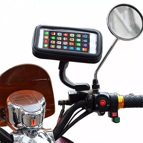 Terryshop74 Supporto Moto Smartphone Impermeabile 360 Gradi Supporto Cellulare Moto con Copertura per Pioggia Porta Cellulare Moto Retrovisore Specchio Fino a 5.5