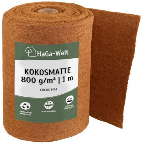 HaGa® Kokosmatta 1 m x 3 m vinterskydd på ena sidan med naturlig latex 800 g/m²
