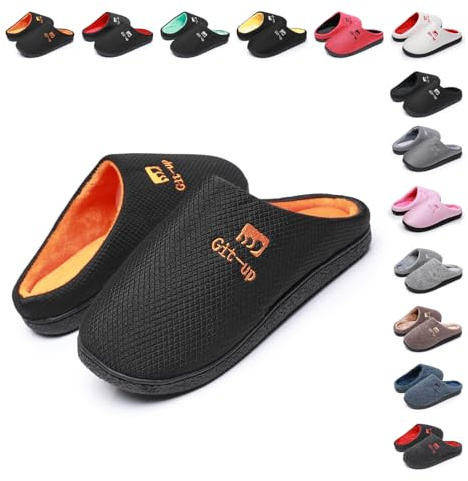Git-up Espuma de Memoria Zapatillas de Estar por Casa para Hombre y Mujer Suave Cómodas Cálidas Amplio Ancho Pantuflas Interior Exterior Suela Antideslizante, Negro-Naranja 36/37