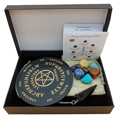 Lot de pendules de poche en tourmaline noire avec pierres précieuses 7 chakras dans une boîte cadeau | Métaphysique, ésotérisme sorcellerie