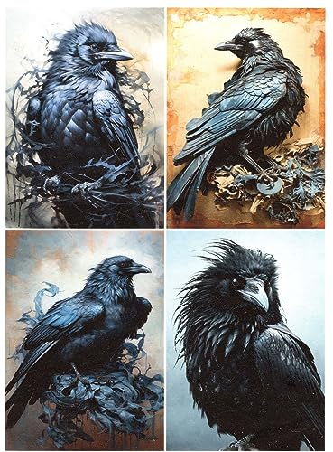 Josys Bastelmärchen Reispapier A4 Strohseide Decoupage außergewöhnlicher Rabe Vogel RE3810