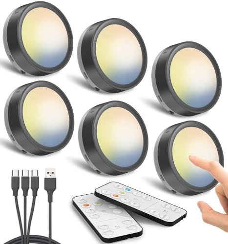 Eclairage Vitrine LED Sans Fil, Noir Batterie de 1600mAh Spot LED Rechargeable USB avec Télécommande Lampe Placard Aimantée Tactile Lampe Armoire Pile Autocollant Lumiere Cuisine Sous Meuble Adhesive