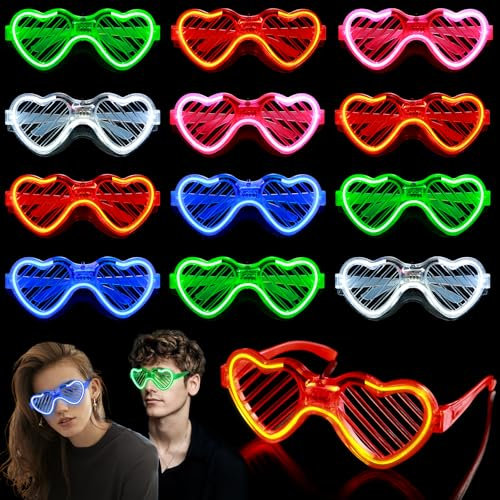 Mikulala 12 Stück LED Brille für Erwachsene Rave Party Brille Glow Light Partybrillen Mode Herzliche Leuchtbrill Mitgebsel Kindergeburtstag für Geburtstag Leuchtendes Spielzeug Geschenke