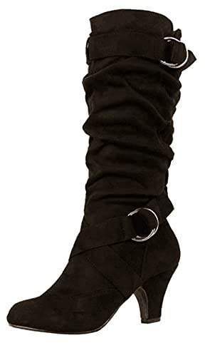 ESSUE Bottes femmes Sexy hiver à mi-mollet bottes tirer sur automne temps hiver bottes Bottines à lacets pour femme - Longueur mollet Talon Louis - Vintage - Steampunk gothique
