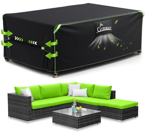 UIRWAY Funda para Muebles de Jardín Impermeable con ventilación, 200x160x74cm, Cubierta para muebles de patio al aire libre, cubierta para mesa de jardín resistente de 420D con tiras reflectantes