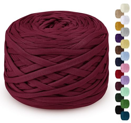 LEREATI Fettuccia per Borse a Uncinetto 285g/100m Cordino per Borse Uncinetto, Filato per Uncinetto, Cordoncino per Borse, Cestini, Tappeti, Fai da Te, Decorazioni, Artigianato (Rosso Vino)