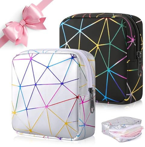 Desing Wish 2 Pezzi Porta Assorbenti da Borsa con Cerniera Ragazza Porta Assorbenti Trucchi Borsa Cosmetica Pochette Donna Beauty Case Trousse da Viaggio Bustina Portatutto Regali Compleanno Natale