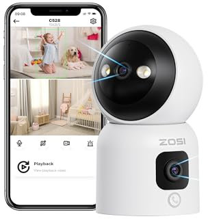 ZOSI 2-in-1 WiFi CCTV Camera Indoor 2MP+2MP, 360° Dual-Lens Views Pan/Tilt Home Security Baby/Elder/Pet Monitor with 2 Way Audio, Click/Gesture Call, Color Night Vision, Smart Detection, C528D4