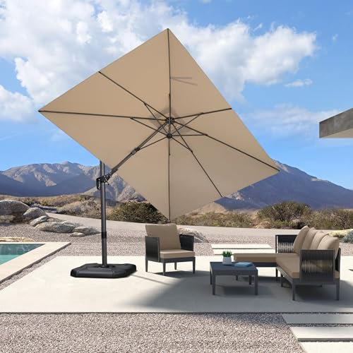 PURPLE LEAF 2.5 X 3.5 M Garden Cantilever Swivel Parasol, Large Rectangular Patio Umbrella with Crank Handle and Tilt for Balcony and Outdoor, Beige