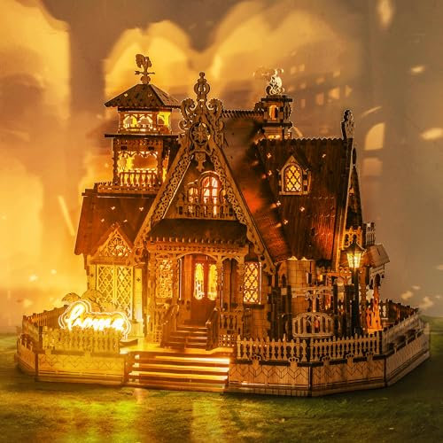 FUNPOLA LED Puzzle 3D en Bois – Modèle de Cottage Champêtre Kit de Construction Miniature DIY avec Lumières LED – Maquette Architecturale Rurale 3D pour Déco Maison – Puzzle 3D pour Adultes