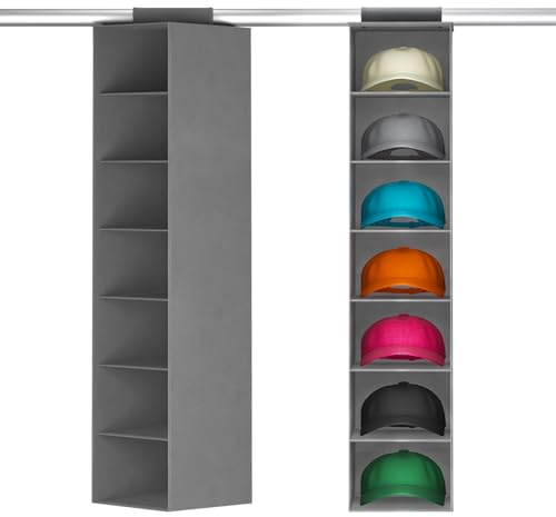 Lifewit Hat Organizer for Baseball Caps, Hat Rack Hanging Storage, Non-Woven Fabric Display Shelf Holds Up to 40 Hats, Cap Holder Hanger for Closet, Bedroom, 7 Compartments, Gray, 1 Pack