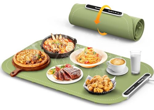 Food Warming Mat, Warming Mat for Food Heating Pads to Keep Food Warm, Silicone Electric with 3 Temperature Levels & 2 Hours Auto-Off, Roll Warming Mat for Buffets, Parties, Picnic