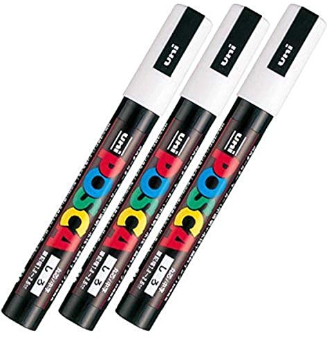 Uni Posca Paint Marker Pen PC-5M , Medium Point, White Ink, Value Set of 3