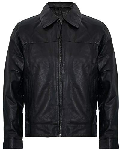 Giacca da Uomo Harrington con Collo Classico in Vera Pelle Morbida Nera 2XL