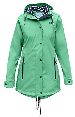 MADSea Damen Regenmantel Friesennerz 620 | halblanger wasserdichter Regenparka | winddicht mit maritimen, weiß/blauen Innenfutter, Lindgrün, Größe:36