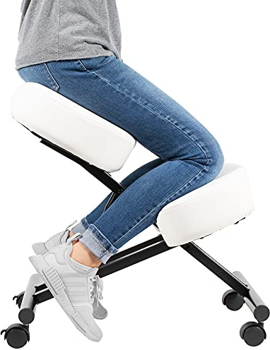 DRAGONN (By VIVO Ergonomic Kneeling Chair, Adjustable Stool for Home and Office - Improve Your Posture with an Angled Seat - Thick Comfortable Cushions (White) (DN-CH-K01W)
