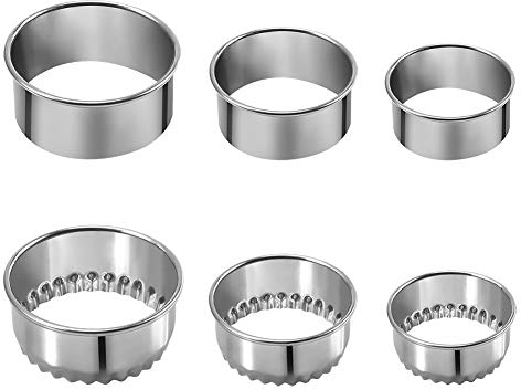 Kookia Stainless Steel Cookie Cutter Set, Flat and Fluted Edge Round Biscuit Cutters Pastry Cutters Dumpling Skin,Set of 6