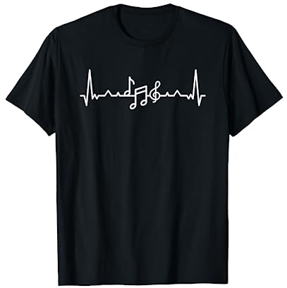 SHIRTSIDE Music - Musik-Herzschlag - Musik-Shirt für Musikliebhaber - Unisex-Erwachsene - Schwarz - S