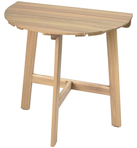LOLAhome Mesa de Pared Plegable Abatible semicircular de 70x45x74 cm | Madera Acacia Natural Marrón | para Interior o Exterior Balcón, Terraza o Jardín - Colección Nina