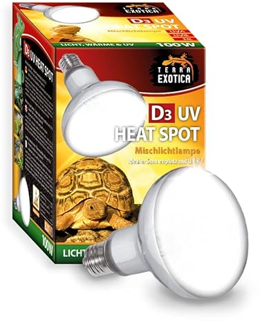 Terra Exotica D3 UV Heat Spot 100 Watt - 80, 100 oder 125 Watt - Wärmelampe für Reptilien, Schildkröten - Sonnenlicht simulierte Förderung der D3-Synthese im Terrarium (100 Watt)