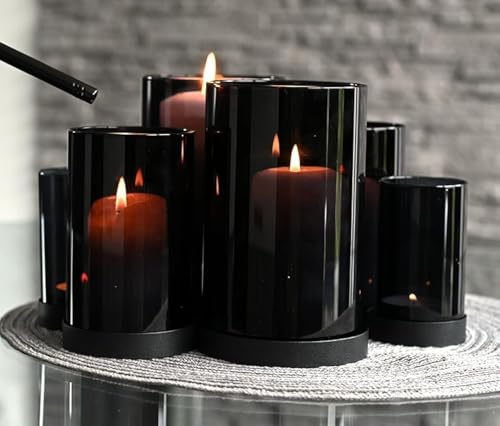 CeleBig® ljussats 2-pack (6 glas) med havsljuseffekt | Ljushav | Ljusstake med ljusskål | Glascylinder | Ljusstake Svart | Ljussats | Presentartikel