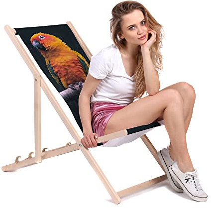 DreamRoots Liegestuhl Klappbar Holz aus Buchenholz, bis 130 kg belastbar, 3-Fach verstellbare Rückenlehne, waschbarer Polyesterbezug