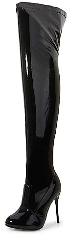 Botas de tacón alto hasta el muslo de charol para mujer con cremallera Botas hasta el muslo elásticas Botas sobre la rodilla Botas de tacón alto Tacones altos de aguja sexy para Club Pole,Negro,46