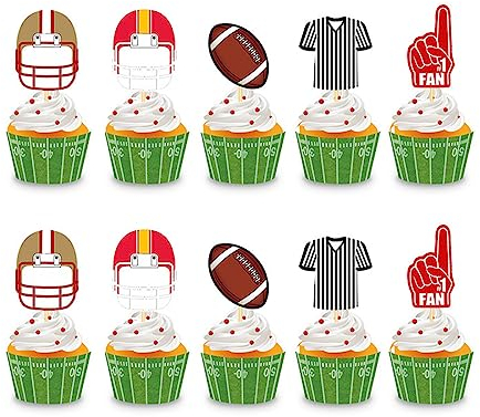 Daimay 40PCS Rugby Football Cake Toppers Sport Cupcake Topper Happy Birthday Cake Topper Football Scene Themed Cake Toppers Decorations for Various Birthday Party Anniversary