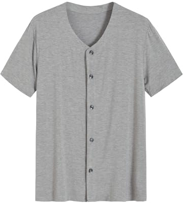 Latuza Men's Viscose Pajama Top Button Up Sleep Shirt M Light Gray