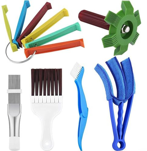PETSTIBLE Set di pulizia per aria condizionata, pettine a 6 pinne, spazzola per condensatore e pulitore di uscita, pulitore per condensatore d'aria condizionata